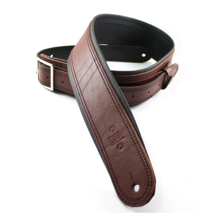 DSL Straps Premium Series Rolled Edge Leather Guitar Strap 2.5in Buckle - Maroon/Black