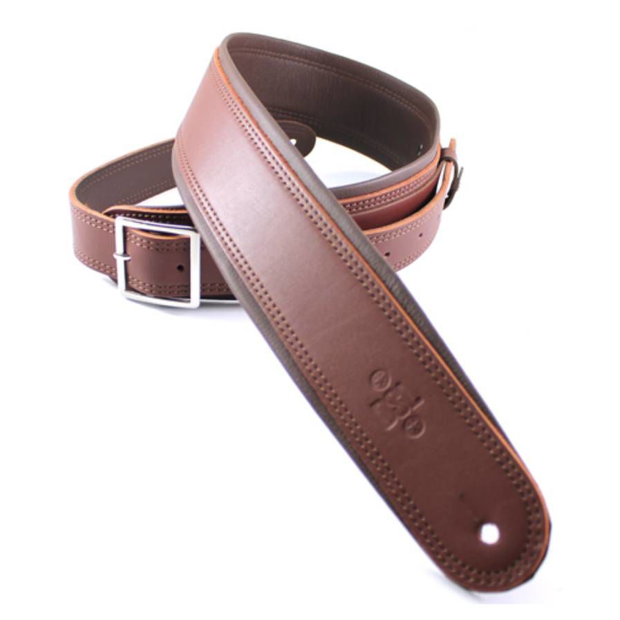 DSL Straps Premium Series Rolled Edge Leather Guitar Strap 2.5in Buckle - Maroon/Brown