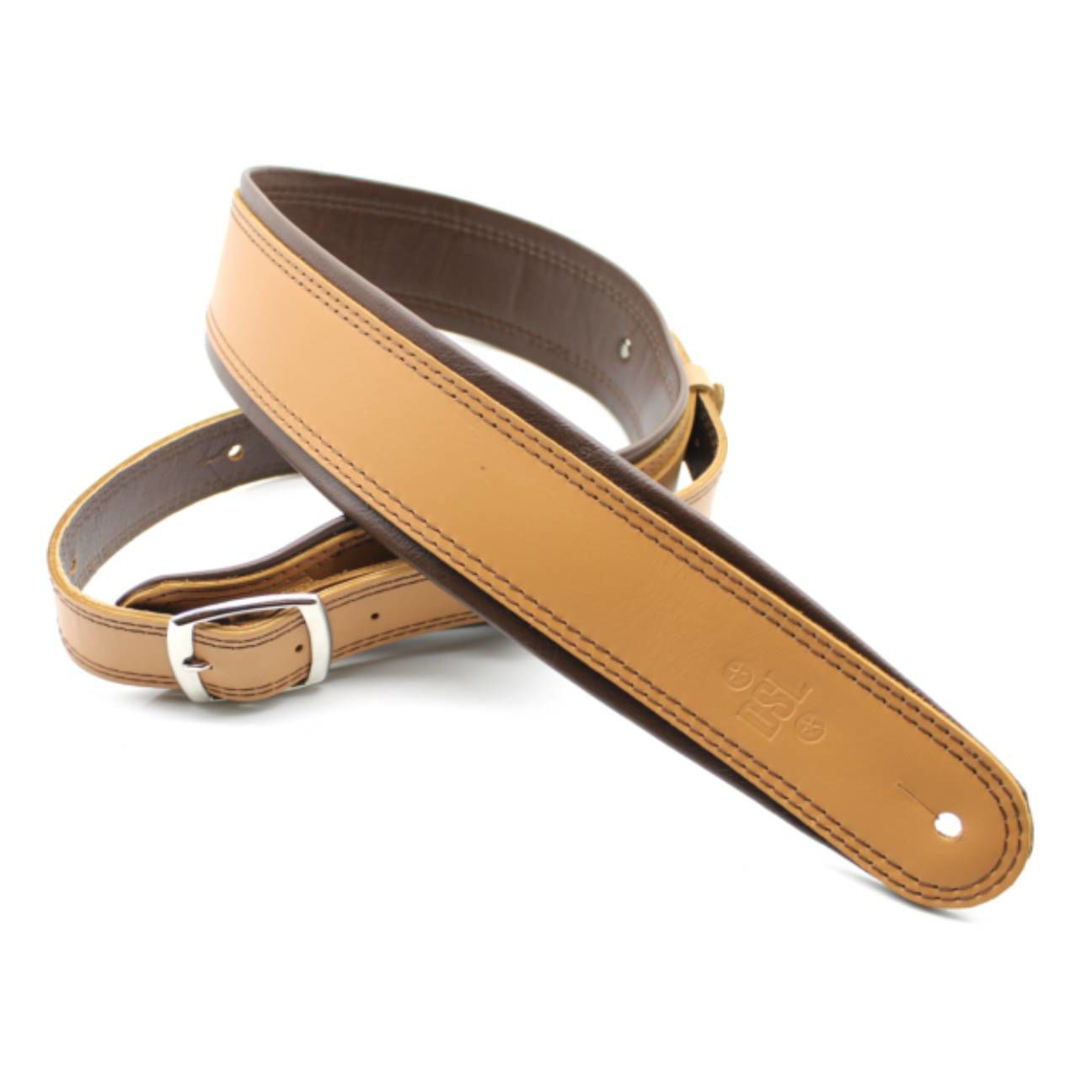 DSL Straps Premium Series Rolled Edge Leather Guitar Strap 2.5in Buckle - Tan/Brown