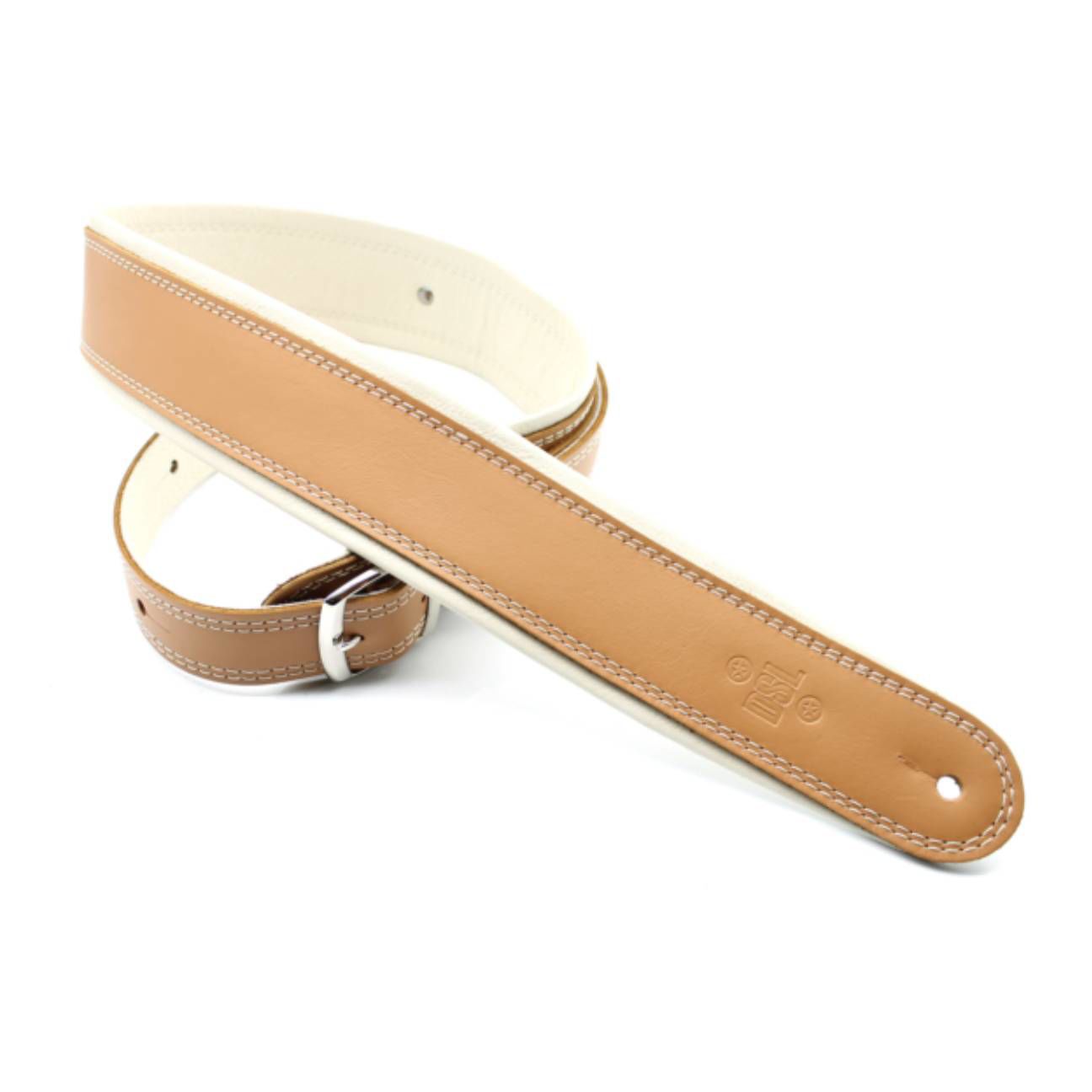 DSL Straps Premium Series Rolled Edge Leather Guitar Strap 2.5in Buckle - Tan/Beige