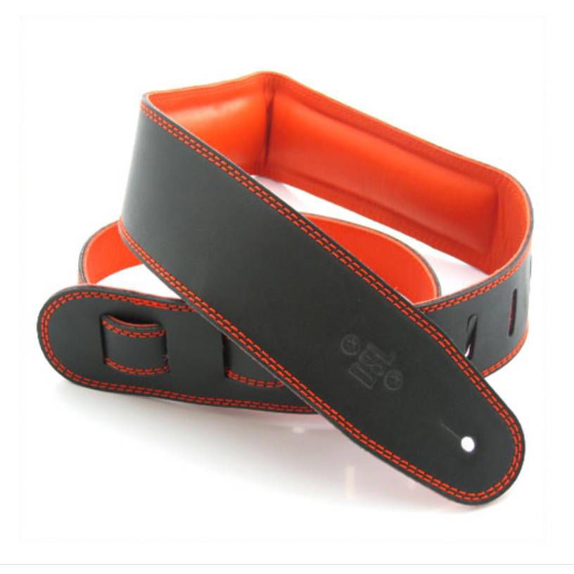 DSL Straps Premium Series Garment Leather Guitar Strap 2.5in Padded Garment - Black/Orange