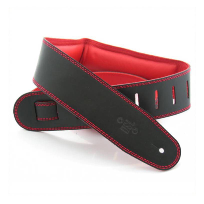 DSL Straps Premium Series Garment Leather Guitar Strap 2.5in Padded Garment - Black/Red