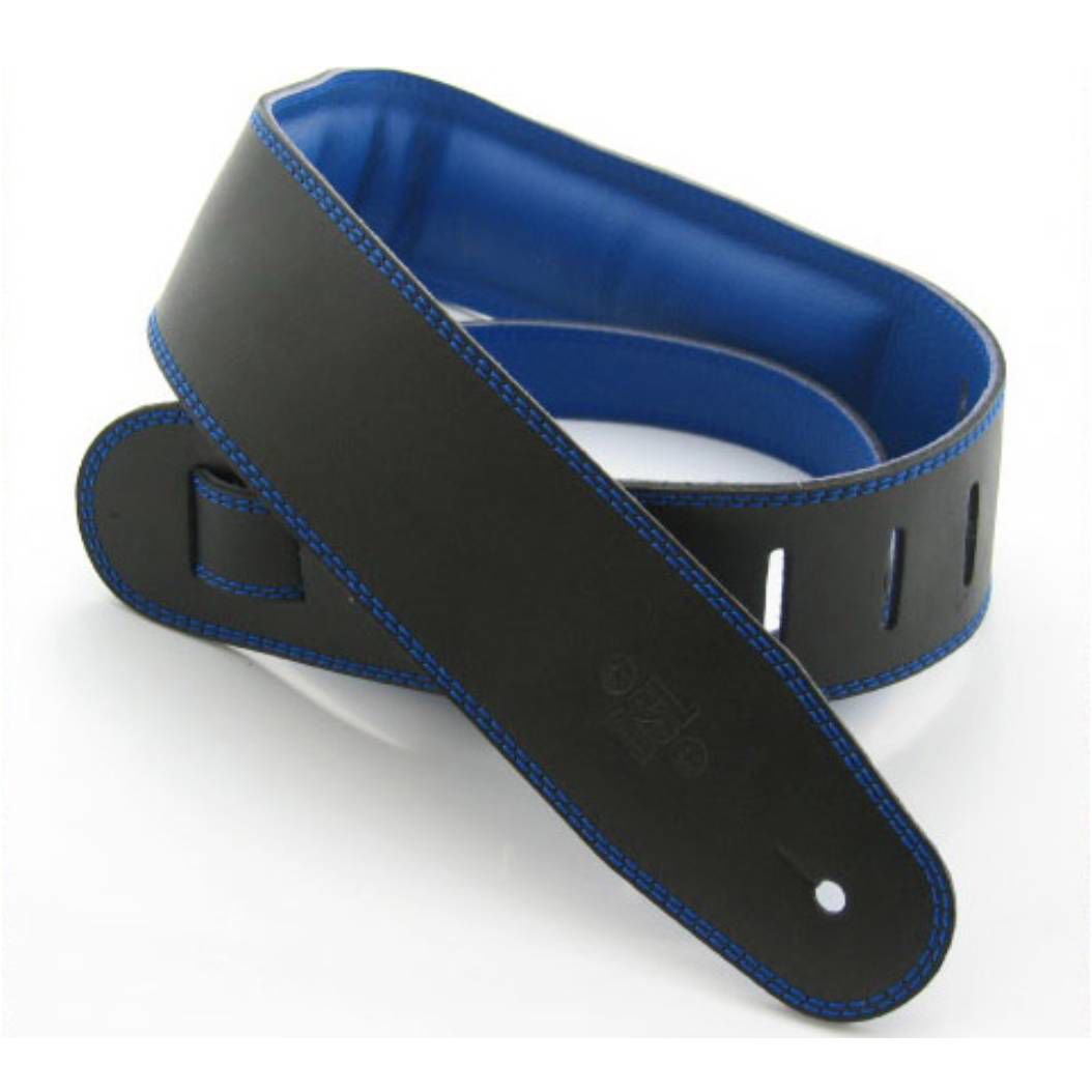 DSL Straps Premium Series Garment Leather Guitar Strap 2.5in Padded Garment - Black/Blue