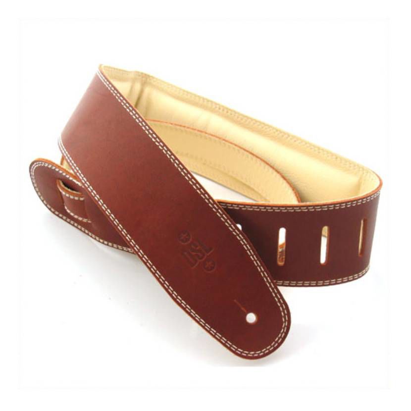 DSL Straps Premium Series Garment Leather Guitar Strap 2.5in Padded Garment - Maroon/Beige