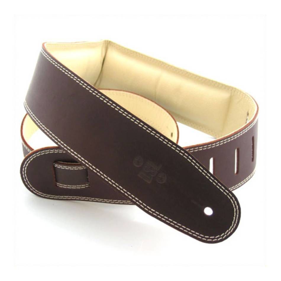 DSL Straps Premium Series Garment Leather Guitar Strap 2.5in Padded Garment - Saddle Brown/Beige
