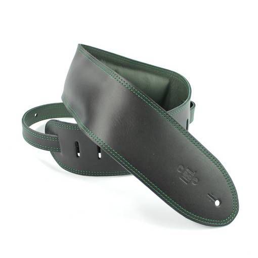 DSL Straps Premium Series Garment Leather Guitar Strap 3.5in Padded Garment - Black/Green