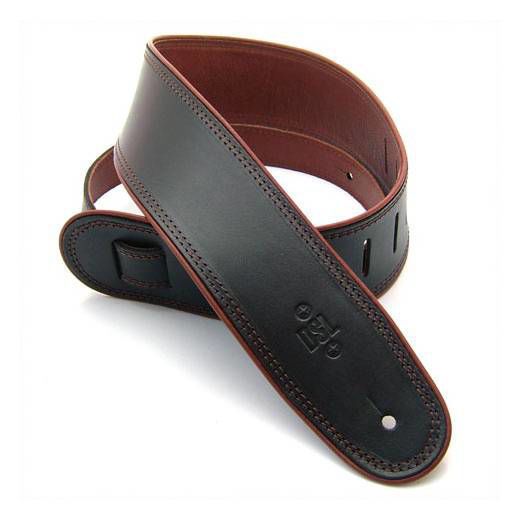 DSL Straps Premium Series Rolled Edge Leather Guitar Strap 2.5in - Black/Brown