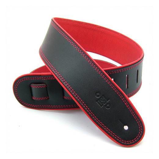 DSL Straps Premium Series Rolled Edge Leather Guitar Strap 2.5in - Black/Red