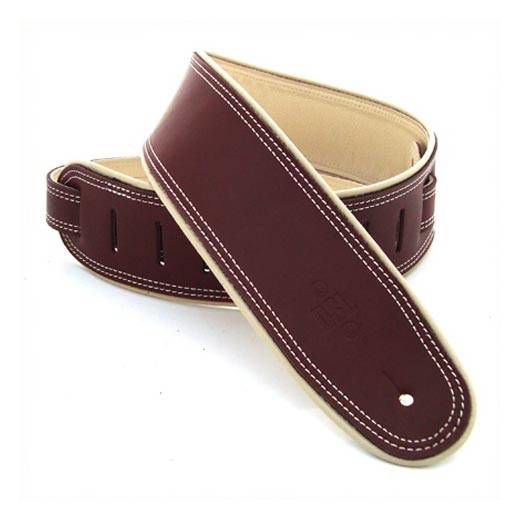 DSL Straps Premium Series Rolled Edge Leather Guitar Strap 2.5in - Maroon/Beige