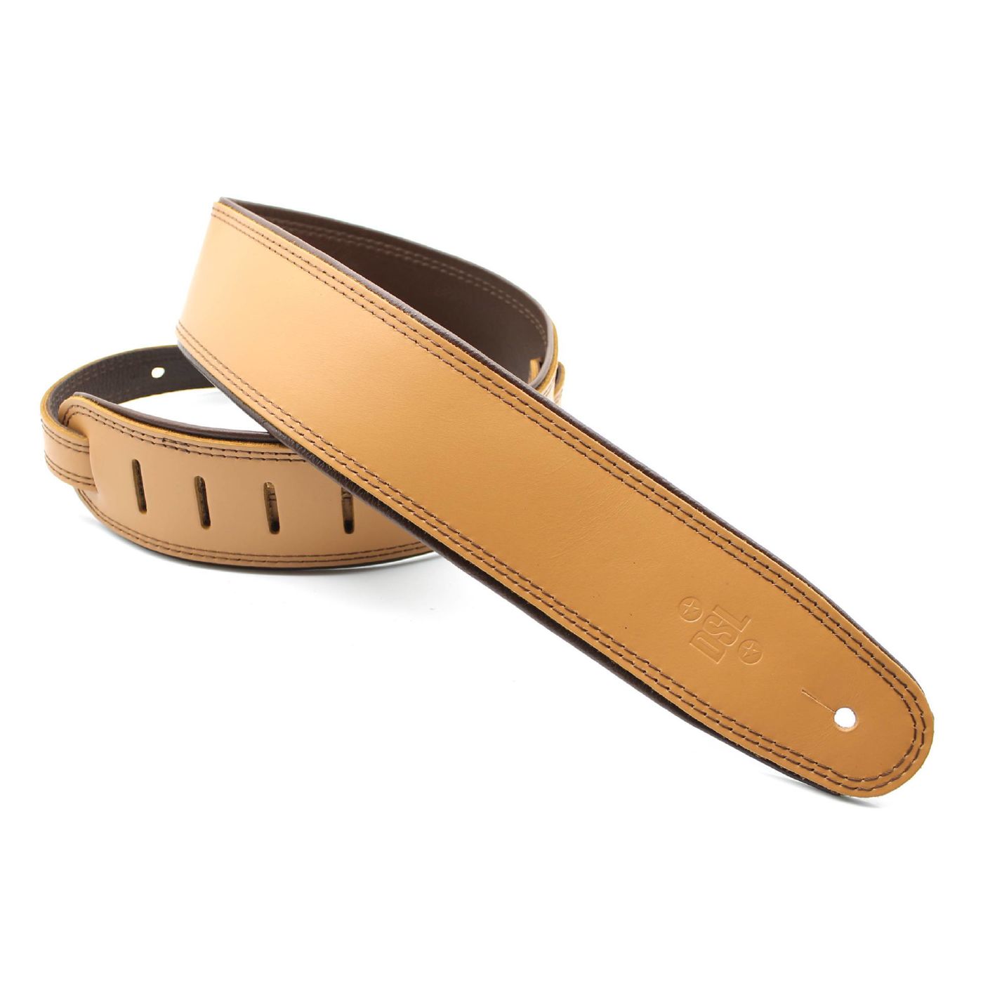 DSL Straps Premium Series Rolled Edge Leather Guitar Strap 2.5in - Tan/Brown