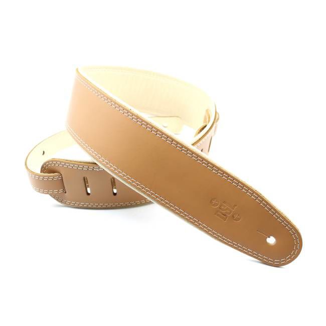 DSL Straps Premium Series Rolled Edge Leather Guitar Strap 2.5in - Tan/Beige