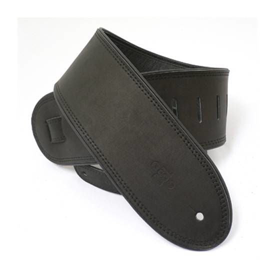 DSL Straps Premium Series Rolled Edge Leather Guitar Strap 3.5in - Black/Black