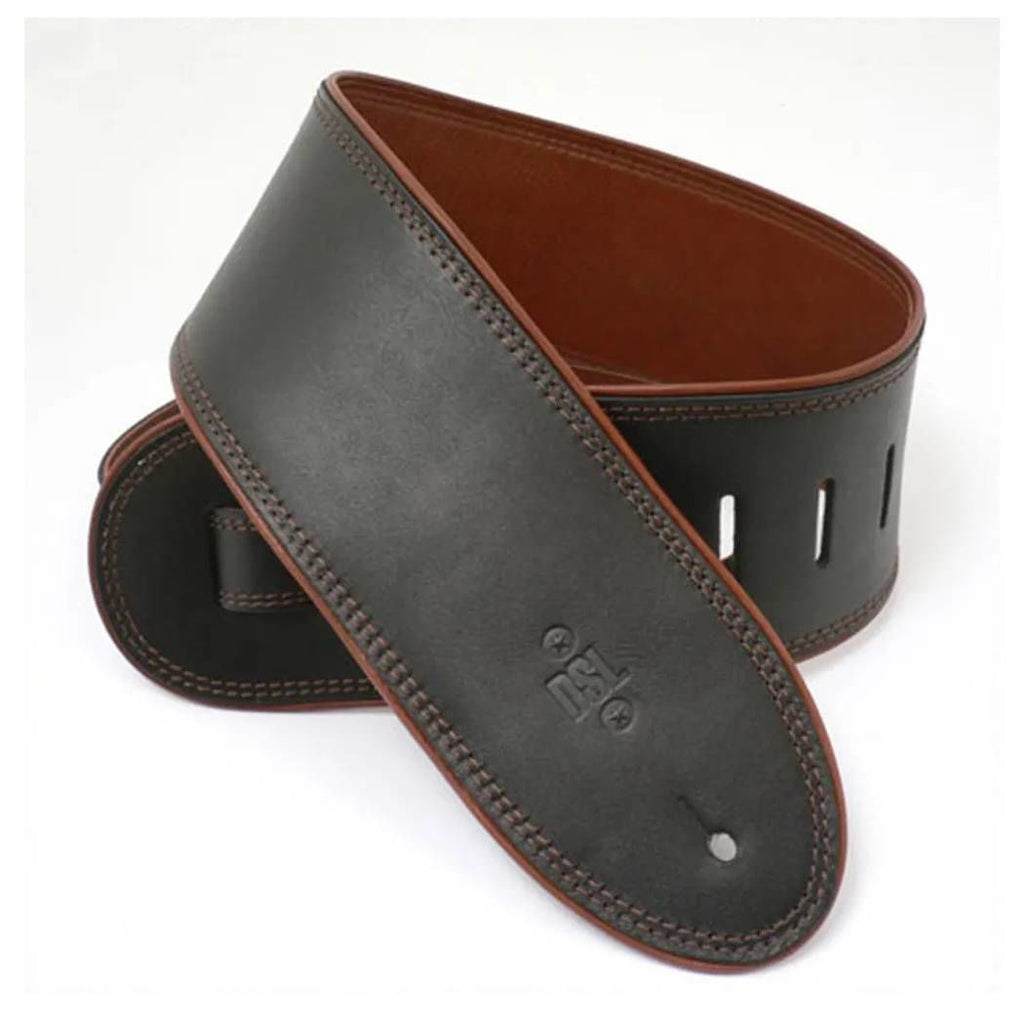 DSL Straps Premium Series Rolled Edge Leather Guitar Strap 3.5in - Black/Brown
