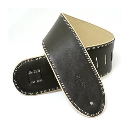 DSL Straps Premium Series Rolled Edge Leather Guitar Strap 3.5in - Black/Beige