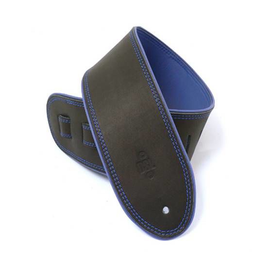 DSL Straps Premium Series Rolled Edge Leather Guitar Strap 3.5in - Black/Blue