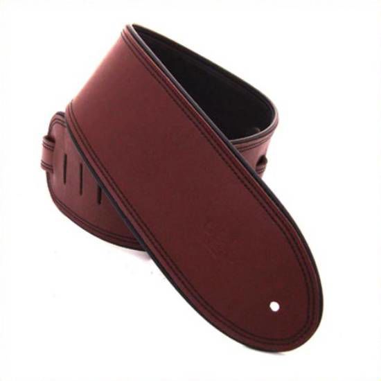 DSL Straps Premium Series Rolled Edge Leather Guitar Strap 3.5in - Maroon/Black