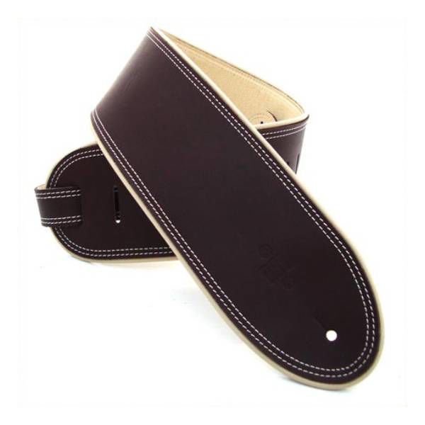 DSL Straps Premium Series Rolled Edge Leather Guitar Strap 3.5in - Saddle Brown/Beige