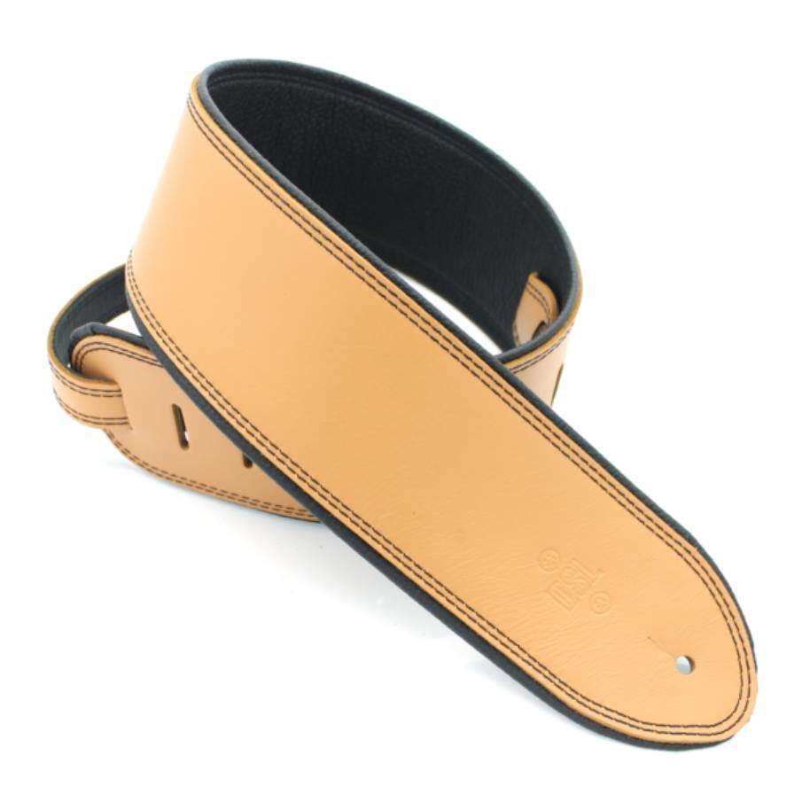 DSL Straps Premium Series Rolled Edge Leather Guitar Strap 3.5in - Tan/Black