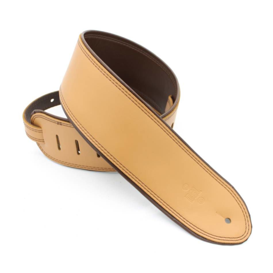 DSL Straps Premium Series Rolled Edge Leather Guitar Strap 3.5in - Tan/Brown