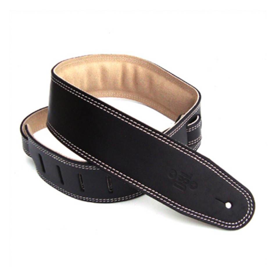 DSL Straps Premium Series Suede Guitar Strap 2.5in Leather & Padded Suede - Black/Beige
