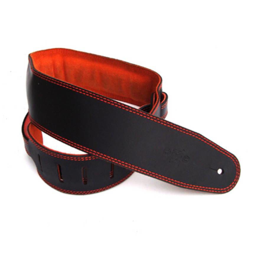 DSL Straps Premium Series Suede Guitar Strap 2.5in Leather & Padded Suede - Black/Orange