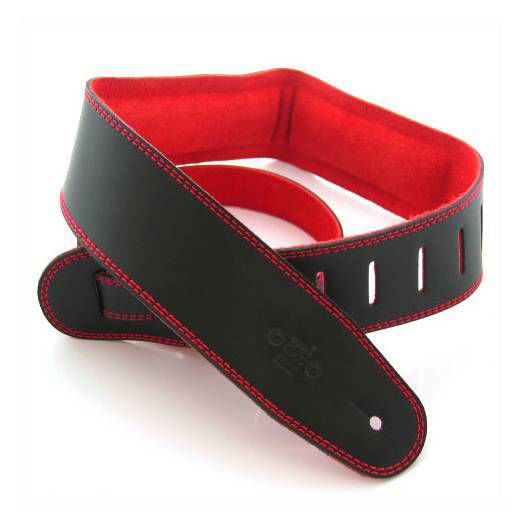 DSL Straps Premium Series Suede Guitar Strap 2.5in Leather & Padded Suede - Black/Red