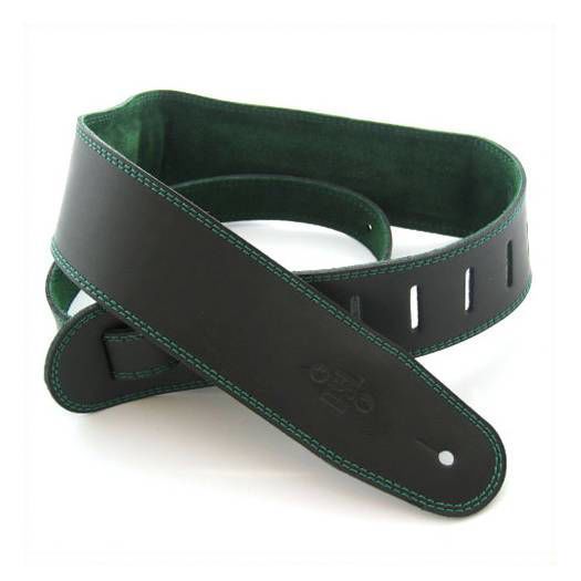 DSL Straps Premium Series Suede Guitar Strap 2.5in Leather & Padded Suede - Black/Green