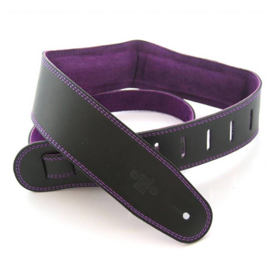 DSL Straps Premium Series Suede Guitar Strap 2.5in Leather & Padded Suede - Black/Purple