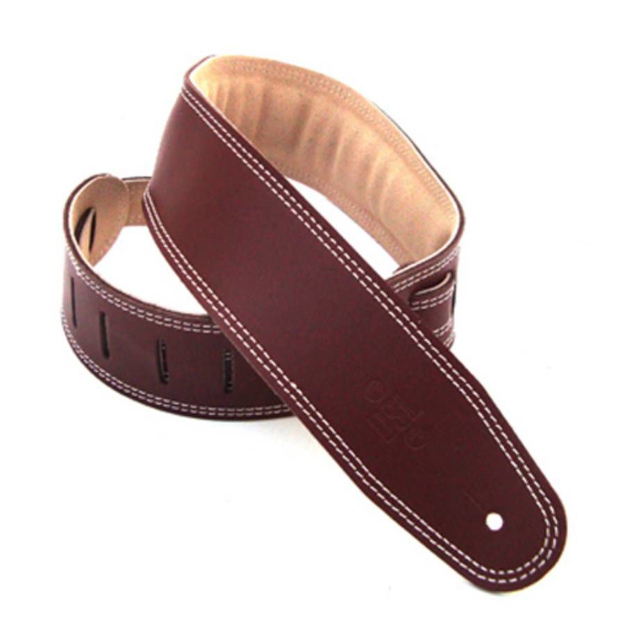 DSL Straps Premium Series Suede Guitar Strap 2.5in Leather & Padded Suede - Maroon/Beige