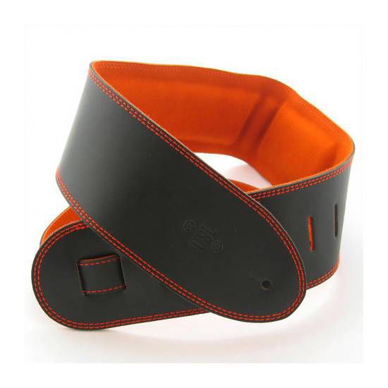 DSL Straps Premium Series Suede Guitar Strap 3.5in Leather & Padded Suede - Black/Orange