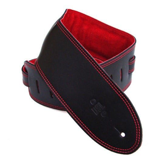 DSL Straps Premium Series Suede Guitar Strap 3.5in Leather & Padded Suede - Black/Red