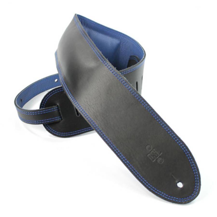 DSL Straps Premium Series Suede Guitar Strap 3.5in Leather & Padded Suede - Black/Blue