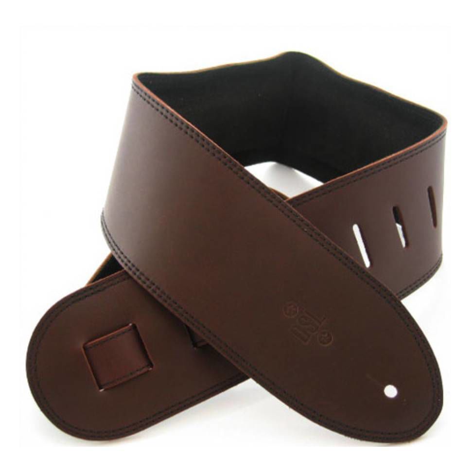DSL Straps Premium Series Suede Guitar Strap 3.5in Leather & Padded Suede - Saddle Brown/Black