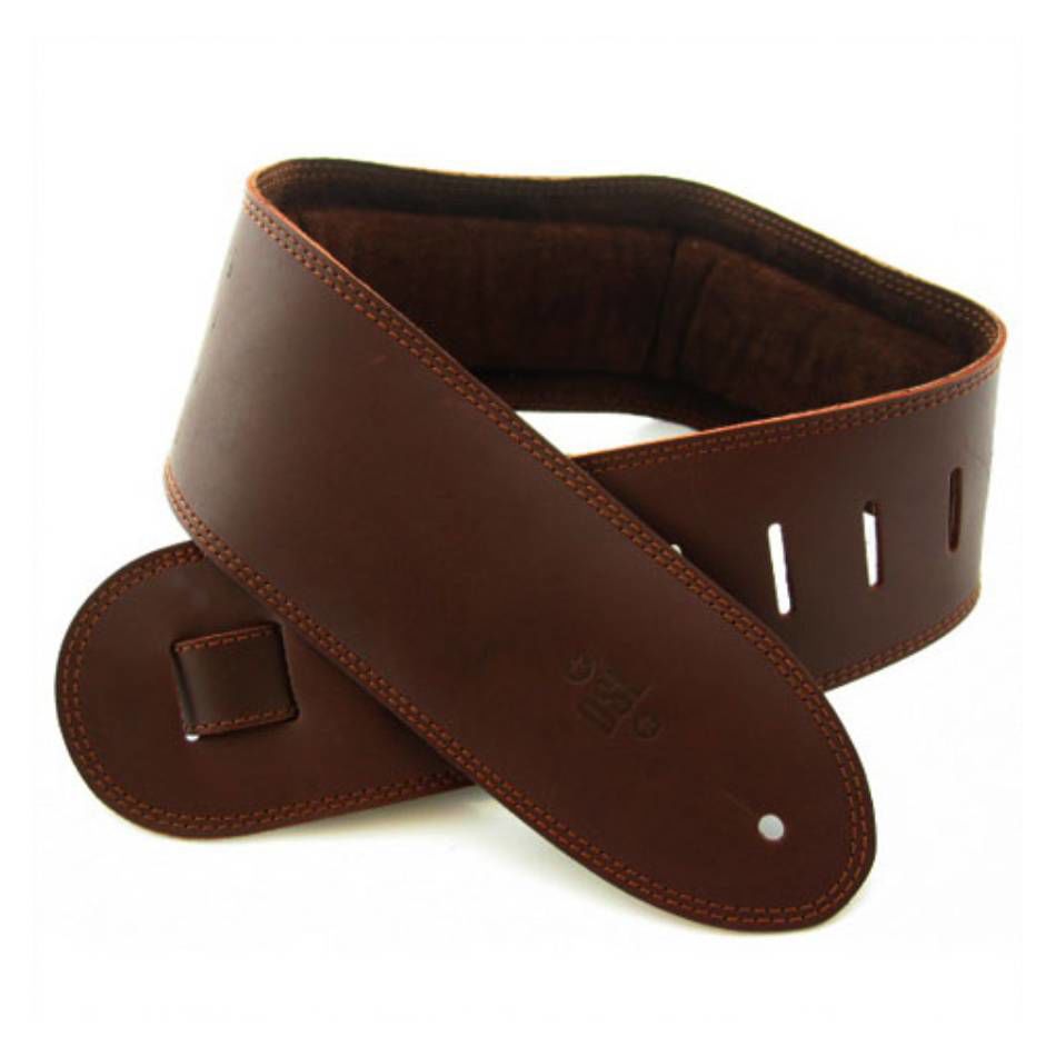 DSL Straps Premium Series Suede Guitar Strap 3.5in Leather & Padded Suede - Saddle Brown/Brown
