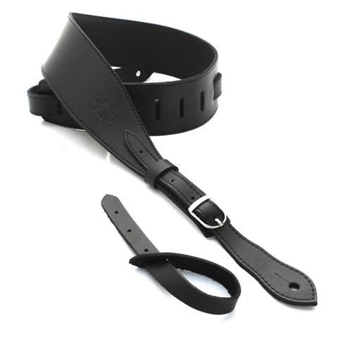 DSL Straps Premium Series Slender Leather Guitar Strap 2.5in Buckle - Black/Black