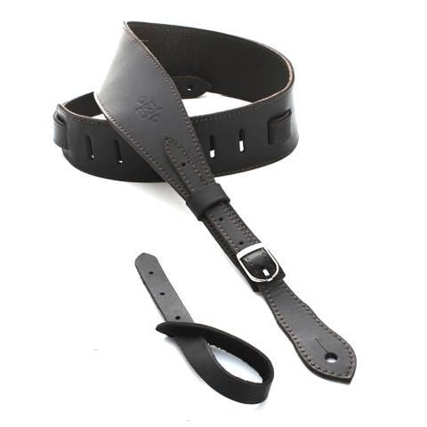 DSL Straps Premium Series Slender Leather Guitar Strap 2.5in Buckle - Black/Brown