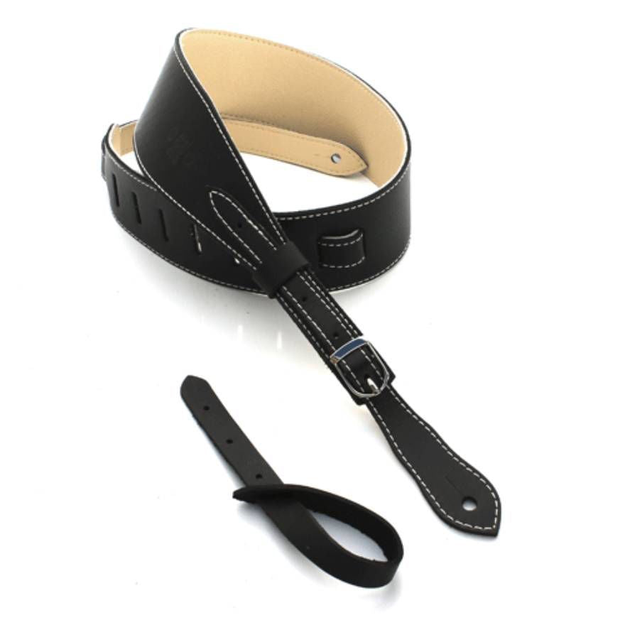 DSL Straps Premium Series Slender Leather Guitar Strap 2.5in Buckle - Black/Beige