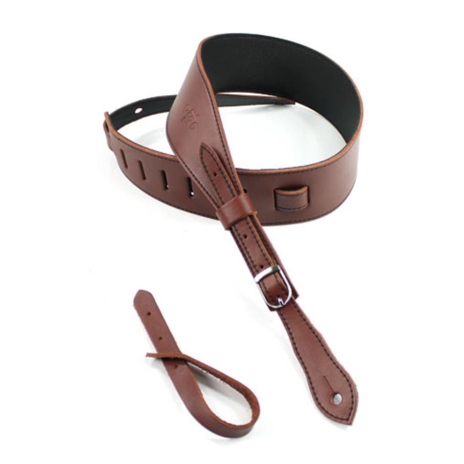 DSL Straps Premium Series Slender Leather Guitar Strap 2.5in Buckle - Maroon/Black
