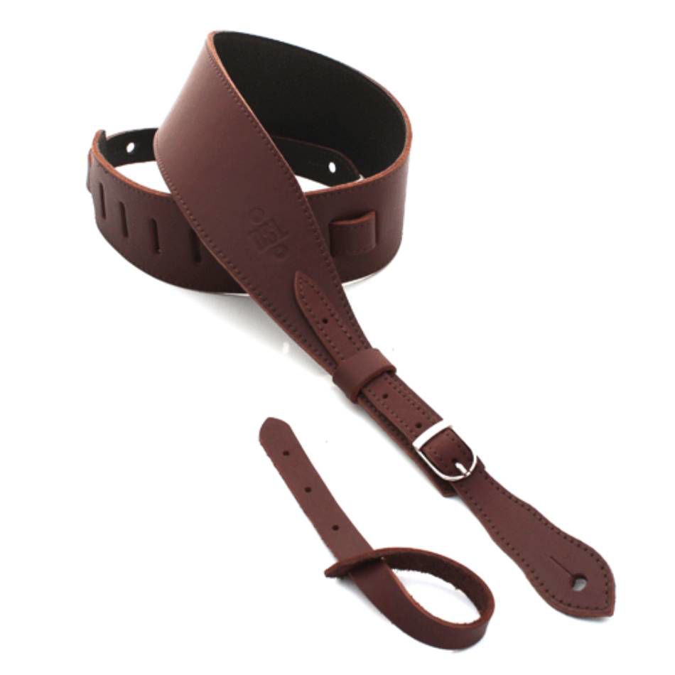 DSL Straps Premium Series Slender Leather Guitar Strap 2.5in Buckle - Maroon/Brown