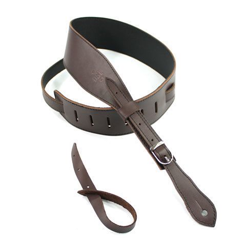 DSL Straps Premium Series Slender Leather Guitar Strap 2.5in Buckle - Saddle Brown/Black