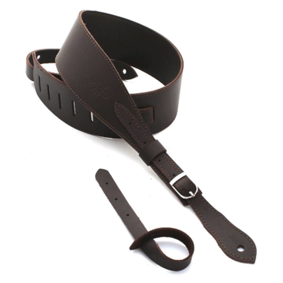 DSL Straps Premium Series Slender Leather Guitar Strap 2.5in Buckle - Saddle Brown/Brown