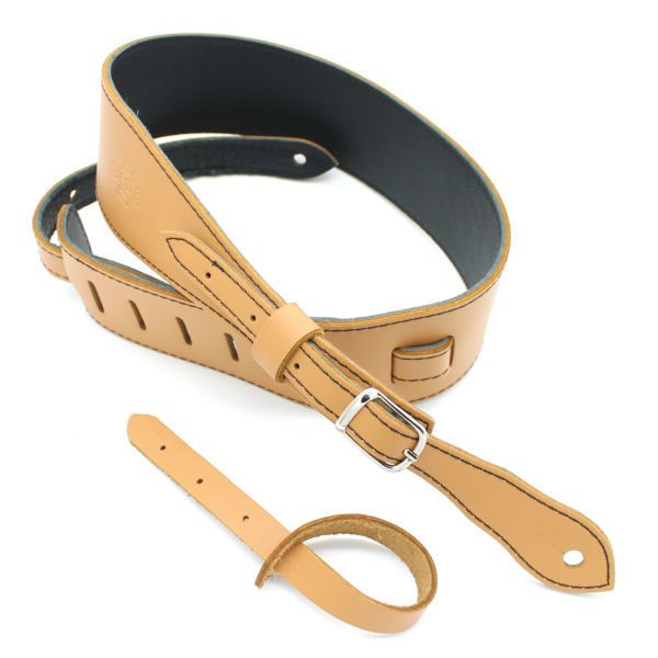DSL Straps Premium Series Slender Leather Guitar Strap 2.5in Buckle - Tan/Black