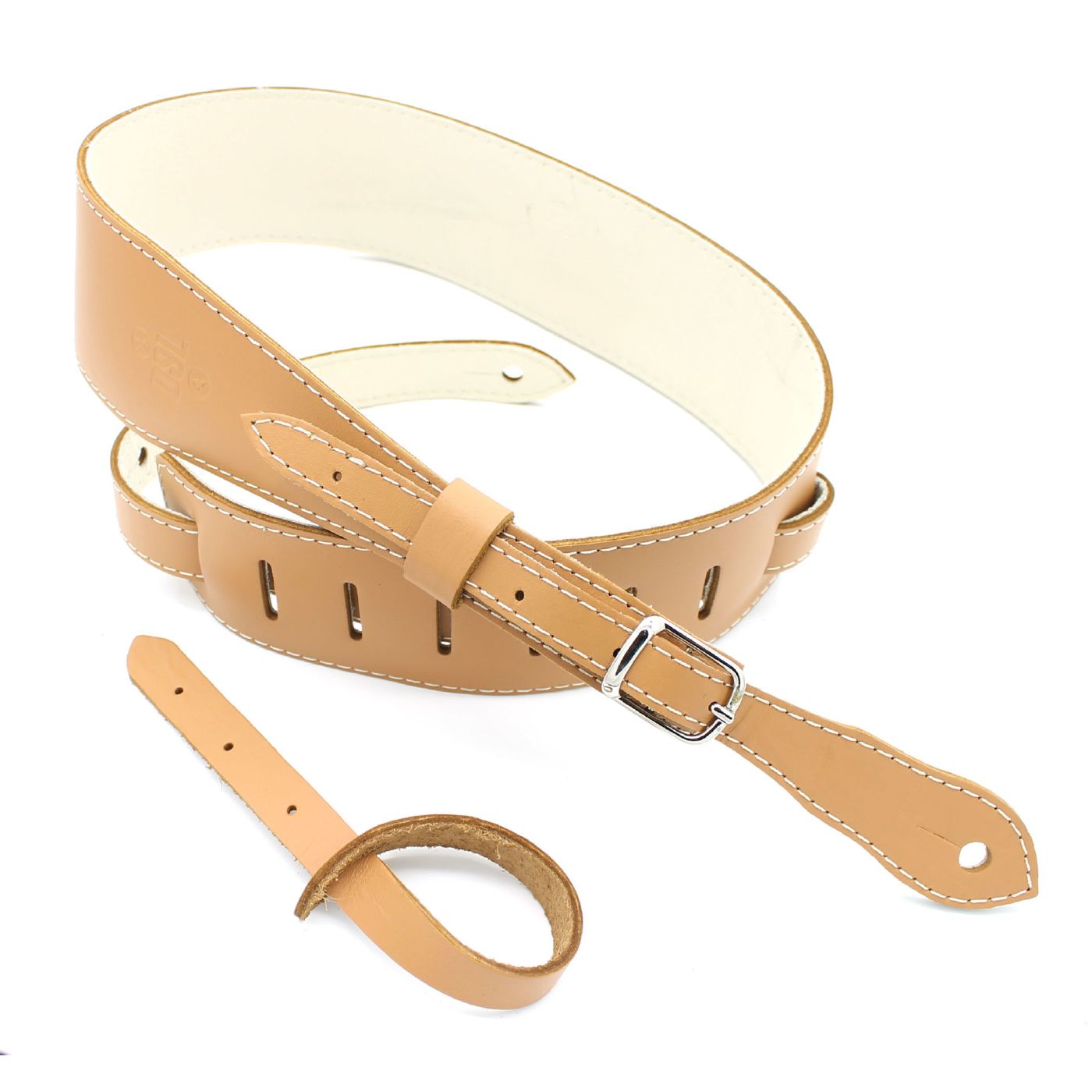 DSL Straps Premium Series Slender Leather Guitar Strap 2.5in Buckle - Tan/Beige