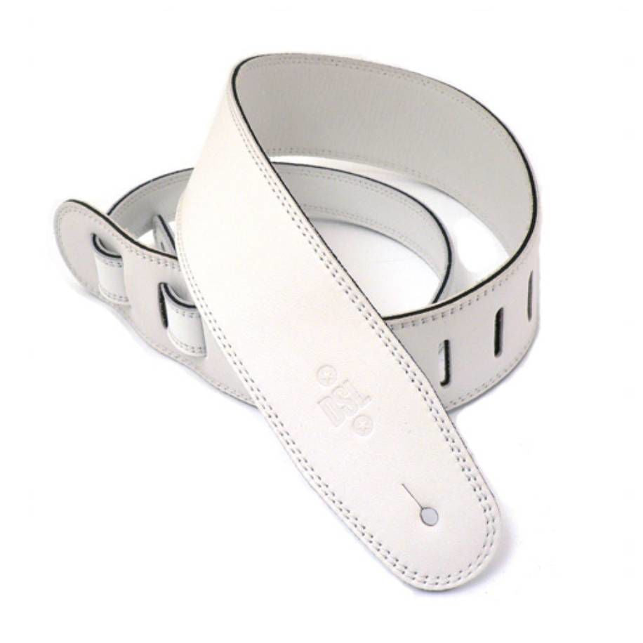 DSL Straps Premium Series Triple Garment Leather Guitar Strap 2.5in - White