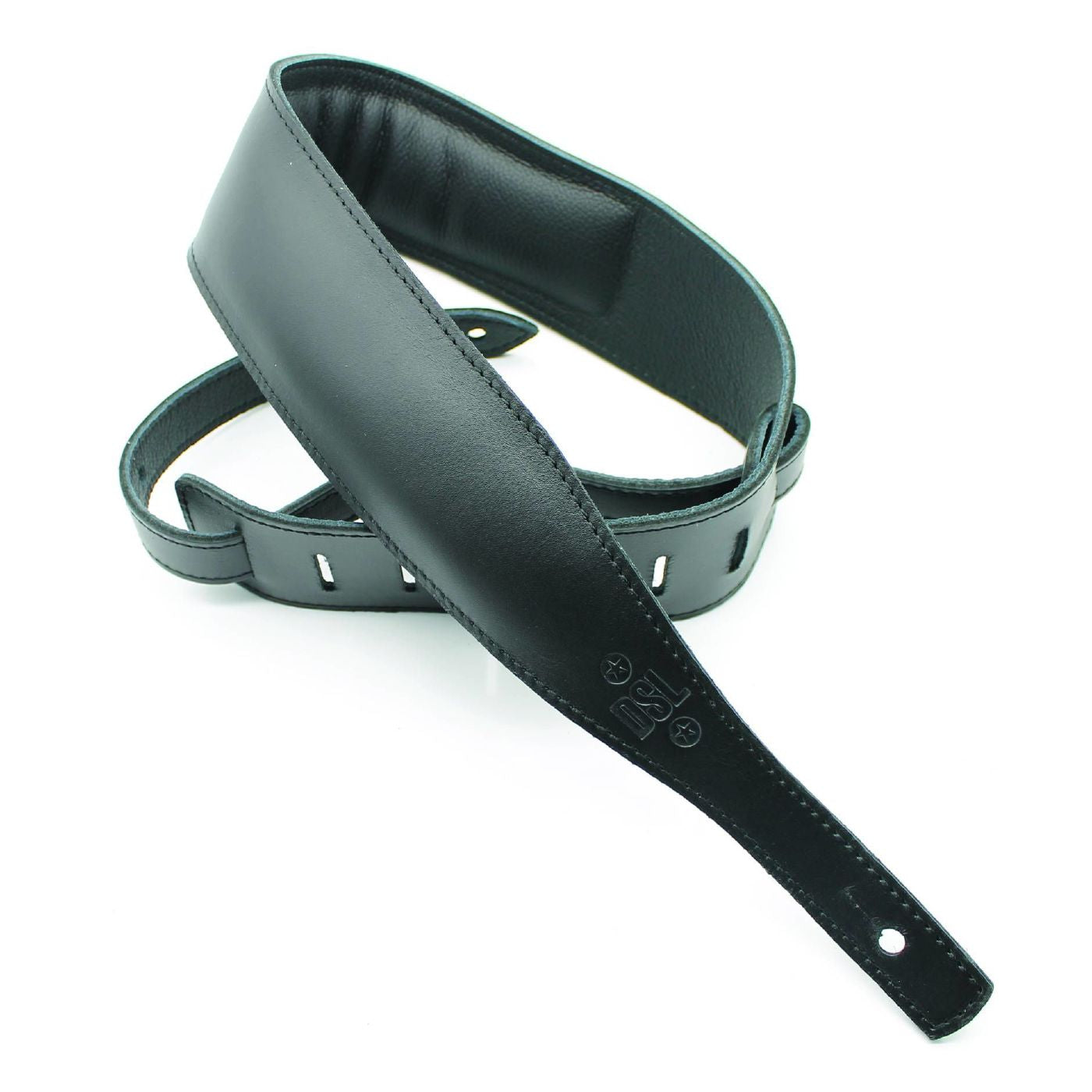 DSL Straps Premium Series Slender Leather Guitar Strap 2.5in Slim Tapered - Black/Black