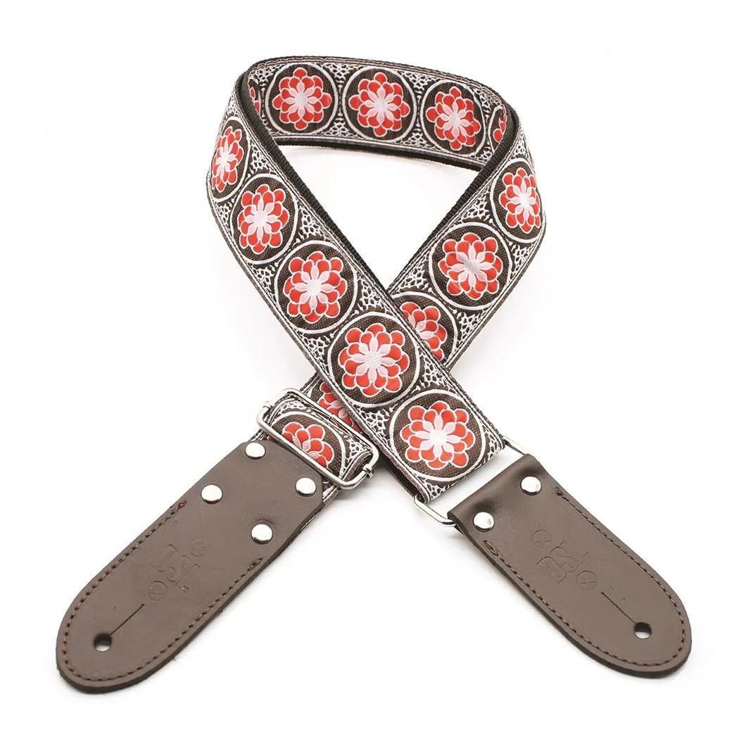 DSL Straps Weaving Series Jacquard Weaving Guitar Strap 2in  - Flower Red