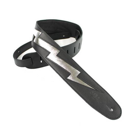 DSL Straps Designers Series Lightning Bolt Guitar Strap 2.5in - Black/Black (Silver)