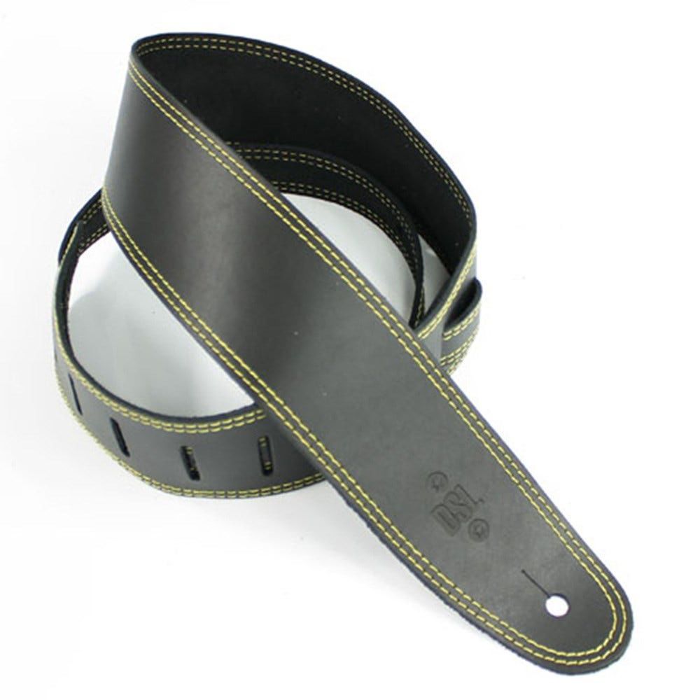 DSL Straps Classic Series Single Ply Guitar Strap 2.5in - Black/Yellow Stitch - Extra Length