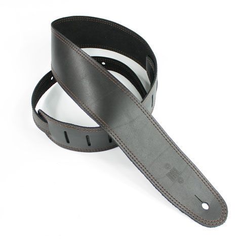 DSL Straps Classic Series Single Ply Guitar Strap 2.5in - Black/Brown Stitch - Extra Length