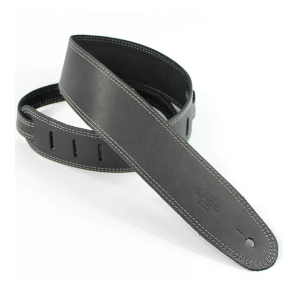 DSL Straps Classic Series Single Ply Guitar Strap 2.5in - Black/Grey Stitch
